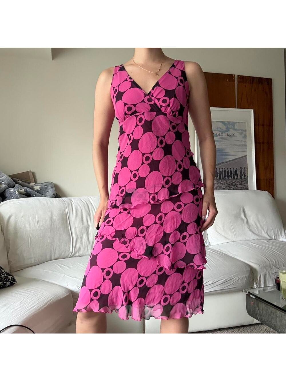 Pink and black midi dress 100% silk